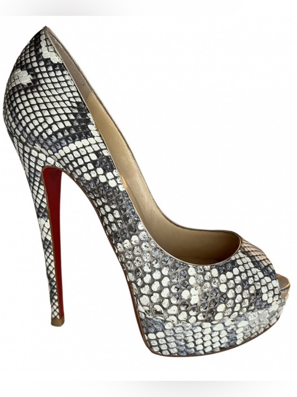 Christian Louboutin Lady Peep Water Snake Heel